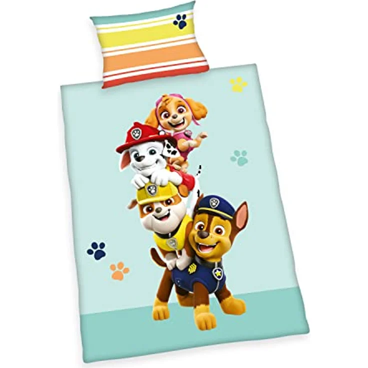 Herding Paw Patrol Bettwäsche-Set, Made in Green, Kopfkissenbezug 40 x 60 cm mit Hoteleinschlag, Bettbezug 100 x 135cm, Mit Knopfverschluss, 100% Baumwolle/Flanell – Bild 1