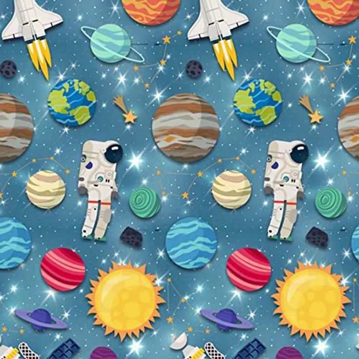 ESPiCO Bettwäsche Trendy Bedding Spaceworld Weltraum Astronaut Rakete Erde Saturn Sterne Flanell, 135 cm x 200 cm, für Kinder und Jugendliche in blau – Bild 4