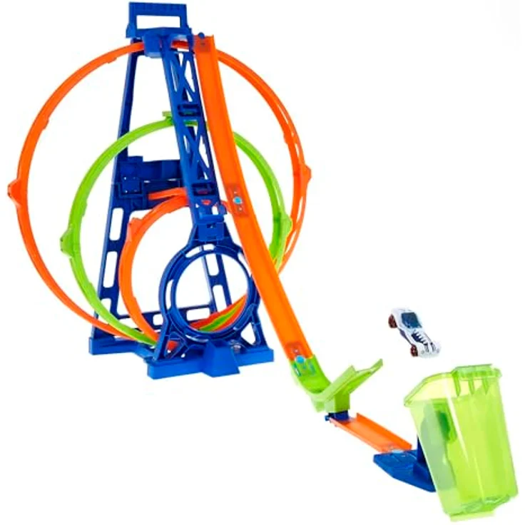 Hot Wheels Track mit 1 Hot Wheels Auto, Triple Looping-Set Track-Set, das Fahrzeug kann mit dem Starter zum Draufhauen durch 3 Loopings sausen, lässt sich mit anderen Sets verbinden - HMX38 – Bild 4