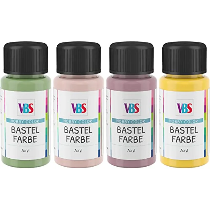 VBS Bastelfarben-Set "Fairytale", 4 x 50 ml in Antikgrün, Antikrose, Pastell-Rosa und Honiggelb, ideal zum Schablonieren und Gestalten