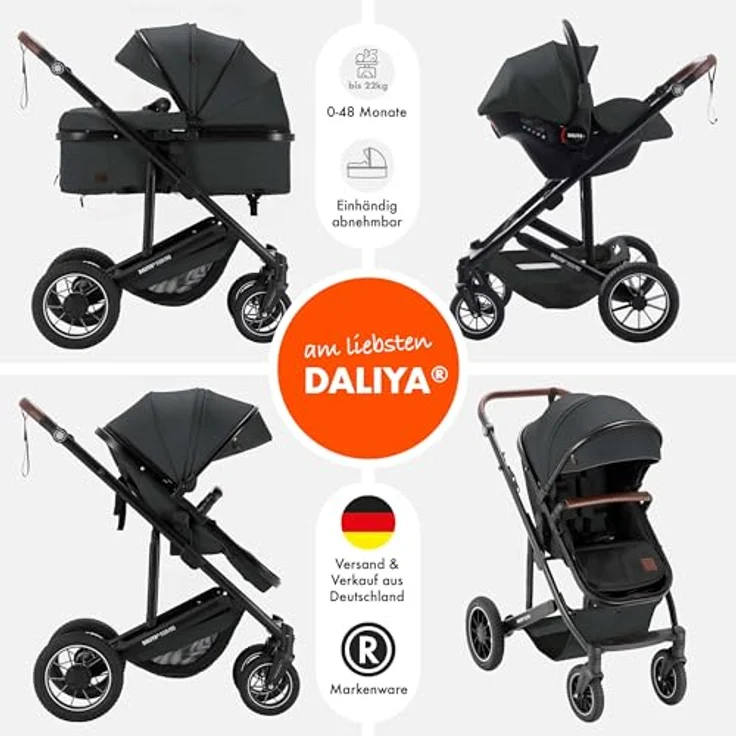 Daliya® FLEXI-PRO M 3-in-1 Kombikinderwagen & Buggy mit i-Size Babyschale, leichter Rahmen, Memory-Knöpfe, großer Einkaufskorb – Bild 2