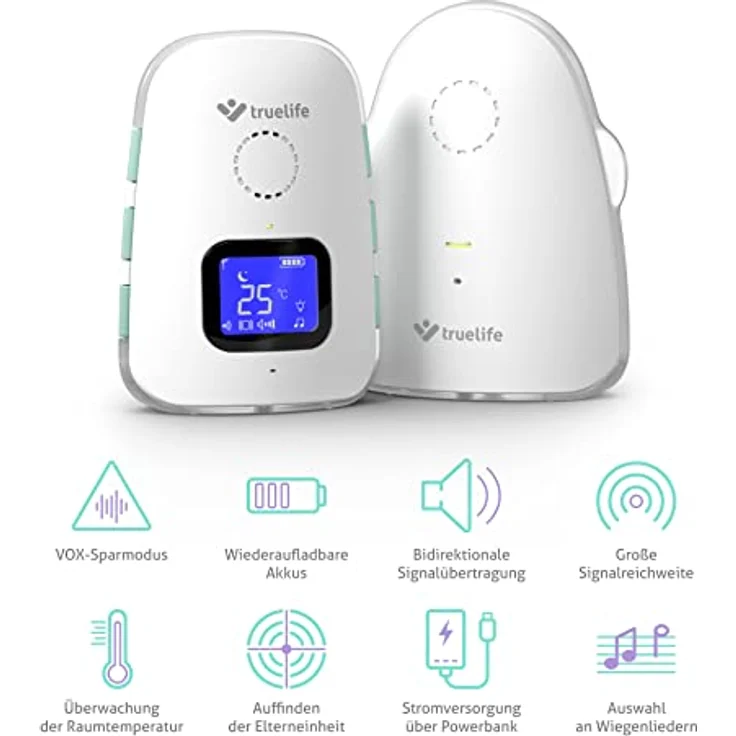 TrueLife Babyphone NannyTone VM3, Reichweite bis 300 m in Gebäuden, 2-tlg. Set, Bidirektionale Signalübertragung, Langlebige wiederaufladbare Batterie – Bild 4
