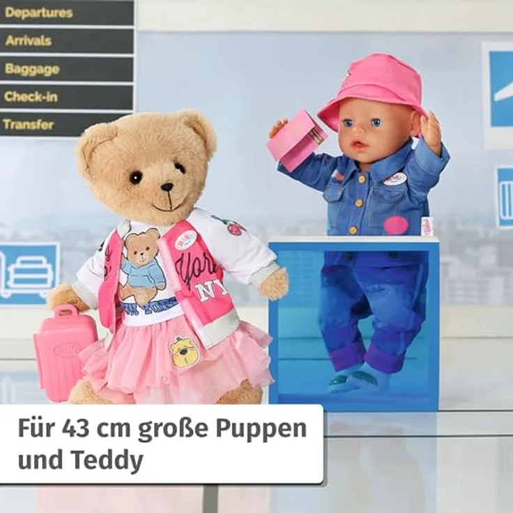 BABY Born Deluxe Reiseoutfit mit Puppenkleid, Hut, Schuhen, Reisepass und Koffer für 43cm Puppen, Zapf Creation - LANDEBAHN WIRD ZUM LAUFSTEG – Bild 5