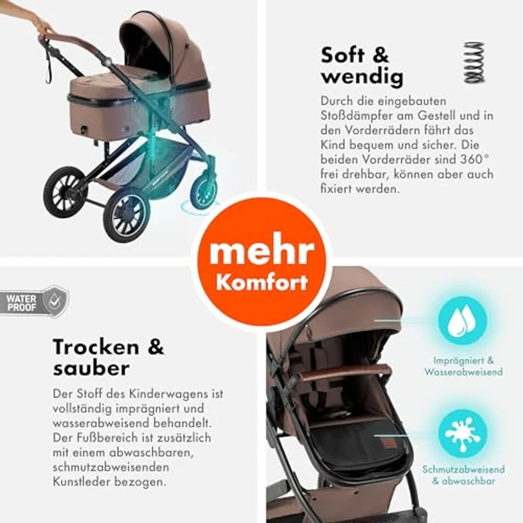 Daliya FLEXI-PRO M 2in1 Kombikinderwagen, leicher klappbarer Buggy mit Liegefunktion, höhenverstellbar, großem Einkaufskorb und Wetterschutz, Beige-Rosa Leinen – Bild 5