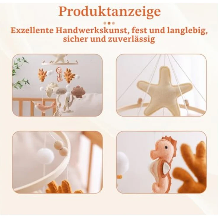 Herfair Baby Windspiel Mobile mit filzgefertigten Walen, Muscheln, Korallen und Seepferdchen, rosa, handgemacht, für Neugeborene Jungen und Mädchen – Bild 4