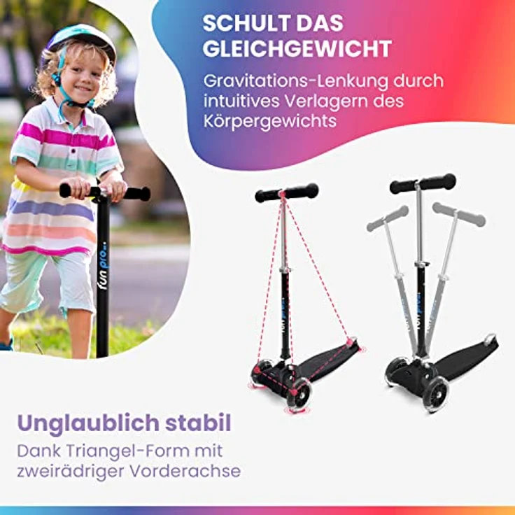 Fun Pro ONE Roller, Scooter für Kinder, Tretroller mit LED-Räder, klappbar, für Kinder von 3-6 Jahren – Bild 5