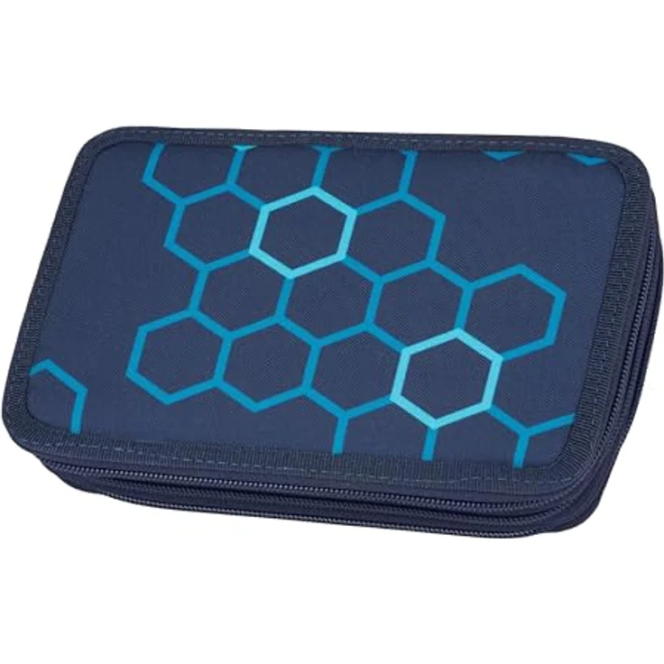McNeill Federmäppchen XAGON mit Bunt- und Fasermalern, 3 Reißverschlüsse, blau – Bild 2