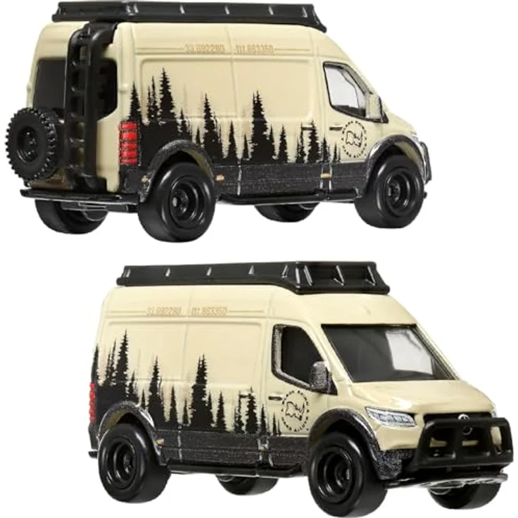 Hot Wheels Mercedes-Benz Sprinter Tourer & Toyota Land Cruiser Prado, Modellfahrzeuge 1:64, weiß/grau + beige, Metall mit Kunststoffteilen – Bild 5