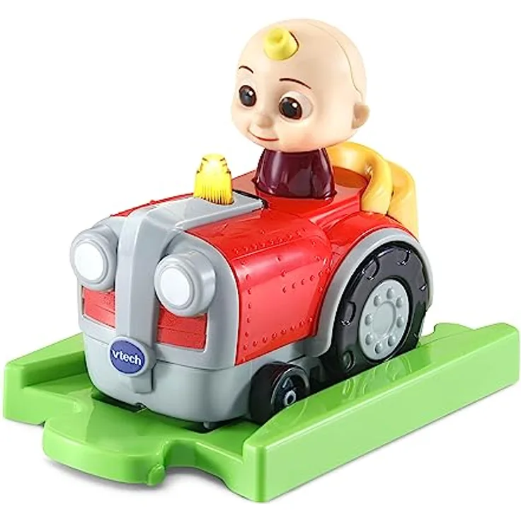 VTech Tut Tut Baby Flitzer - CoComelon JJs Traktor inkl. Schiene – Spielzeugtraktor mit Magischen Sensoren, Leuchteffekten, Musik, spannenden Sätzen und Geräuschen – Für Kinder von 1,5-5 Jahren
