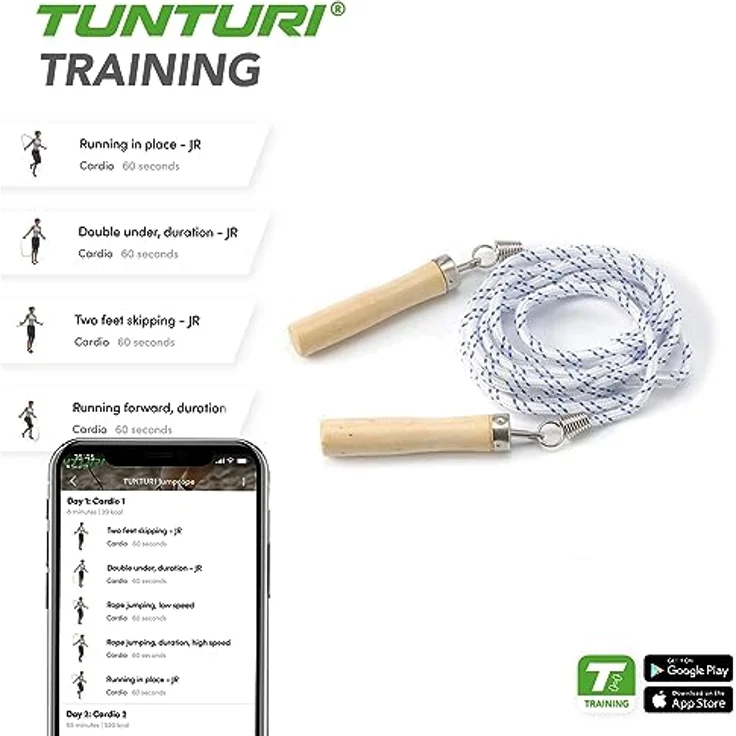 Tunturi Nylon-Springseil - Sport-Springseil mit Holzgriffen - 280 cm – Bild 3