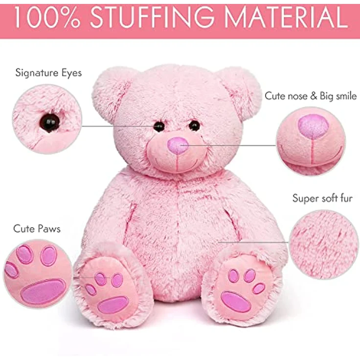 LotFancy Teddybär Kuscheltier 50 cm, Plüschtier mit weicher Füllung und langlebigen Sicherheitsdetails, rosa – Bild 3
