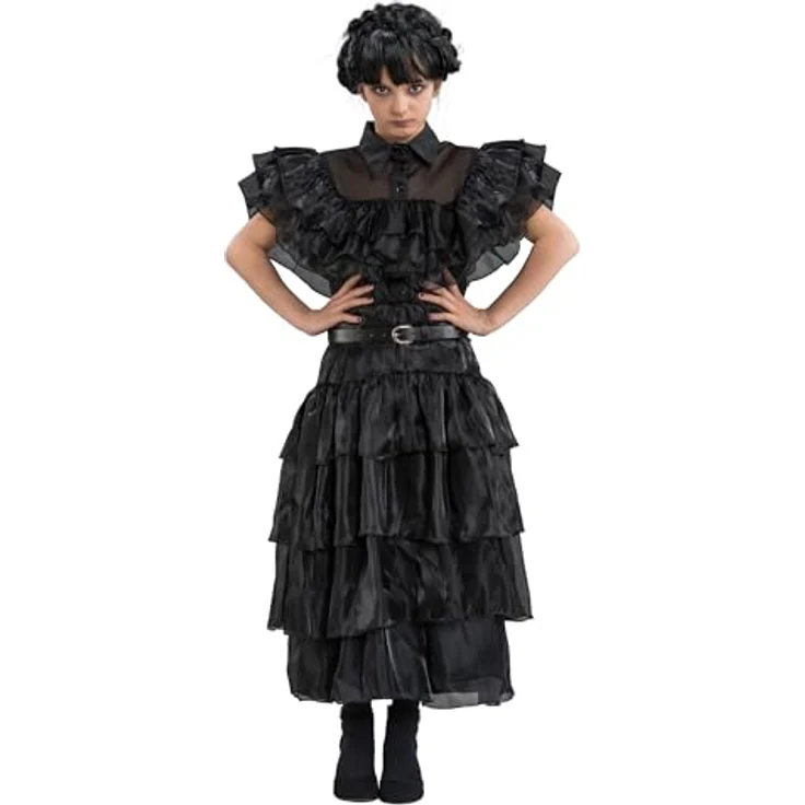 Chaks Ballkleid Wednesday, offiziell lizenziertes Kostüm in schwarz, Größe 134/140 für Halloween und Kostümpartys – Bild 1