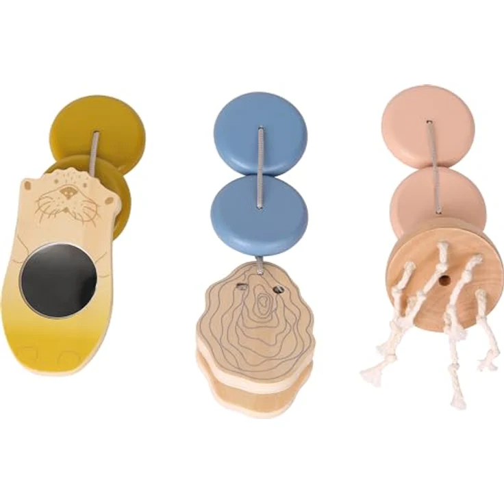 Small Foot Spielbogen Seaside, Baby-Spielbogen aus Holz in Rauchblau, Senfgelb und Altrosa, mit verschiedenen Reizen und Motorik-Elementen – Bild 5