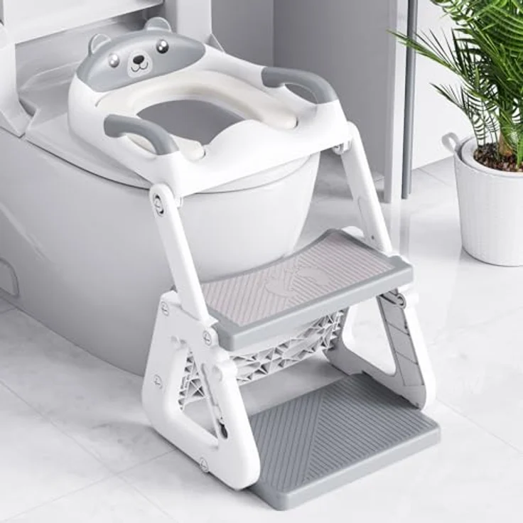 Orzbow Toilettensitz Kinder mit Treppe, stabiler Dreiecksstruktur, verstellbarem Pedal- und Spritzschutz, rutschfest und faltbar, grau – Bild 1