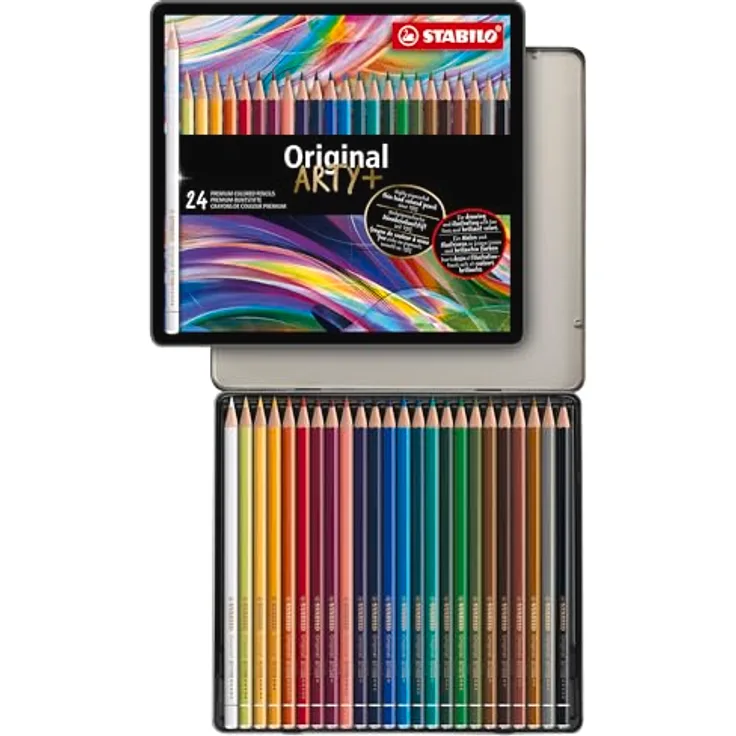 STABILO ARTY+, Premium-Buntstift 24er Metalletui mit 24 brillanten Farben, hohe Lichtechtheit und wasservermalbar