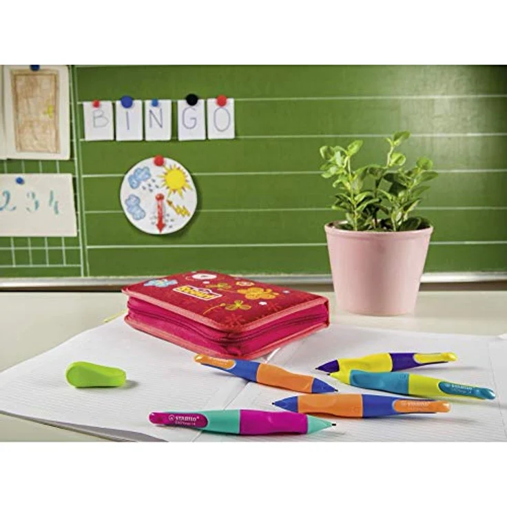 STABILO Ergonomischer Druck-Bleistift für Rechtshänder - EASYergo 1. 4 in ultramarinblau/neonorange - Einzelstift - inklusive 3 dünner Minen - Härtegrad HB - Preisvergleich – Bild 5