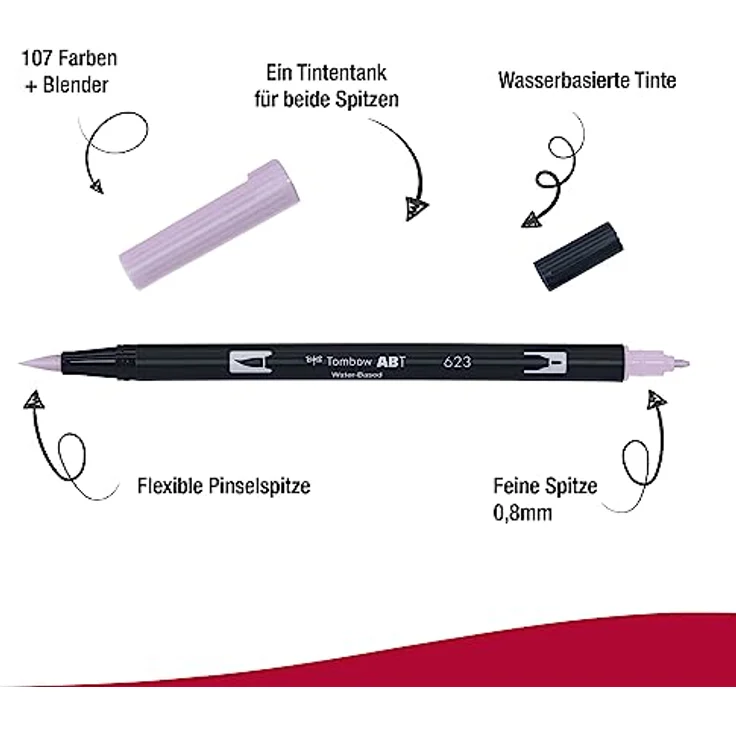TOMBOW Filzstift, Aquarellierbarer Fasermaler mit zwei Spitzen, 18er-Set, Pastellfarben – Bild 4