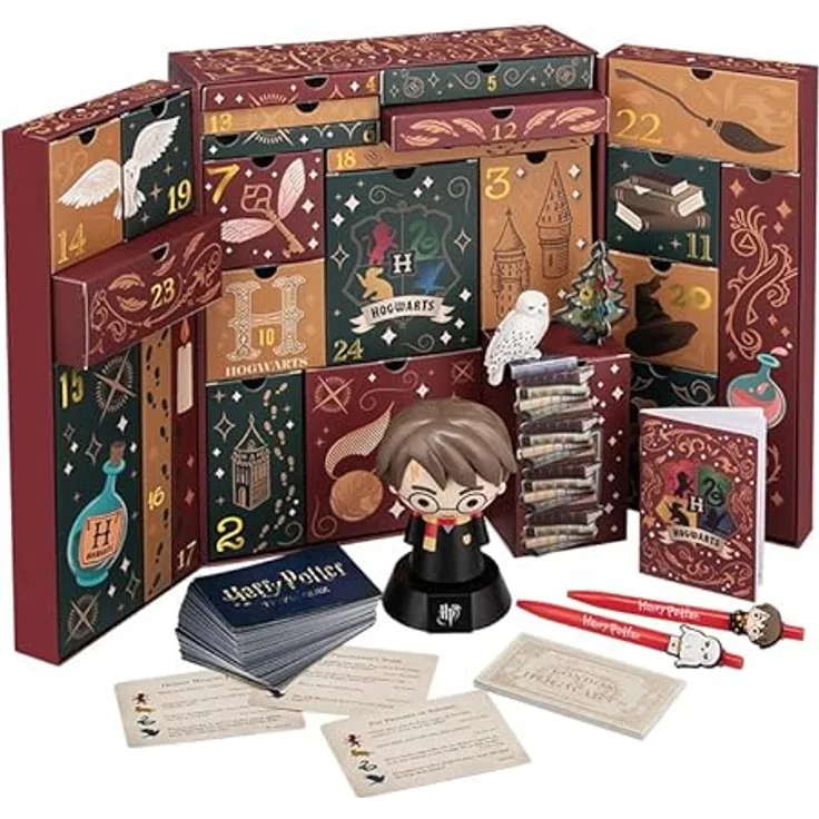 Paladone Harry Potter Hogwarts 24-Tage-Premium-Adventskalender – offiziell lizenzierte Weihnachtsgeschenke & saisonale Dekoration, magische Sammlerstücke, inklusive Harry-Potter-Symbollicht - Plastikfreie Verpackung