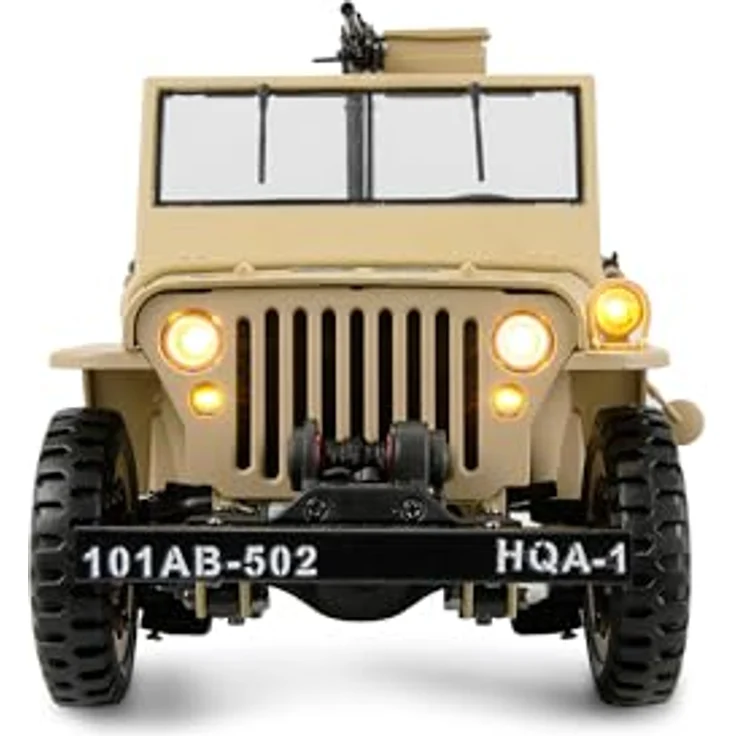 Amewi Ferngesteuerter Jeep Willys MB Scale Crawler 1:14 RTR, 4WD mit Seilwinde und LED-Beleuchtung, Sandfarben – Bild 3