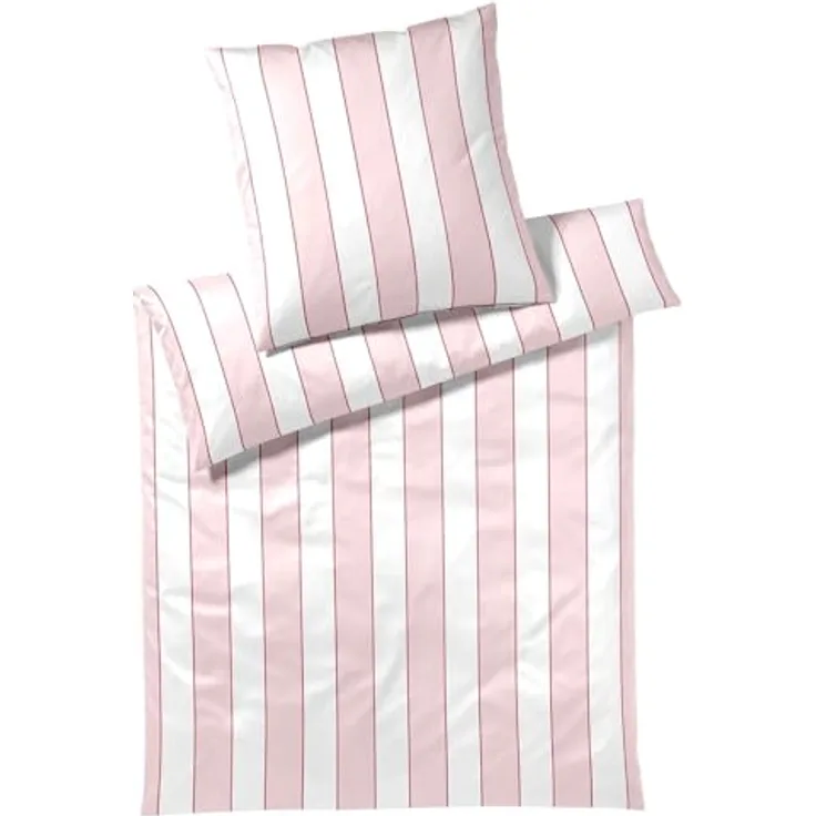 elegante Mako-Satin Bettwäsche Levens, gestreiftes Design, himbeerrosa, 1 Bettbezug 135 x 200 cm + 1 Kissenbezug 80 x 80 cm, atmungsaktiv und feuchtigkeitsregulierend, mit Reißverschluss, waschbar bei 60°C, trocknergeeignet