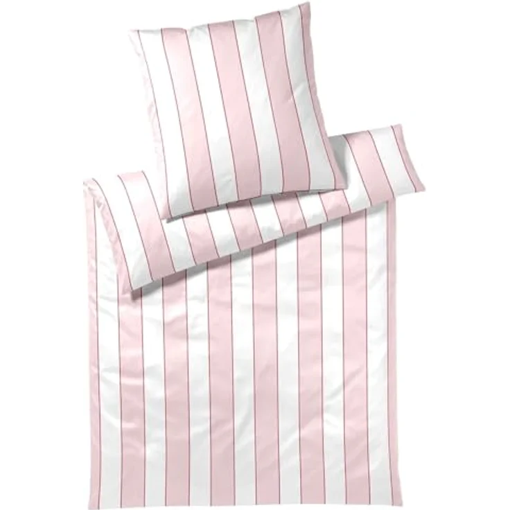 elegante Mako-Satin Bettwäsche Levens, gestreiftes Design, himbeerrosa, 1 Bettbezug 135 x 200 cm + 1 Kissenbezug 80 x 80 cm, atmungsaktiv und feuchtigkeitsregulierend, mit Reißverschluss, waschbar bei 60°C, trocknergeeignet – Bild 1
