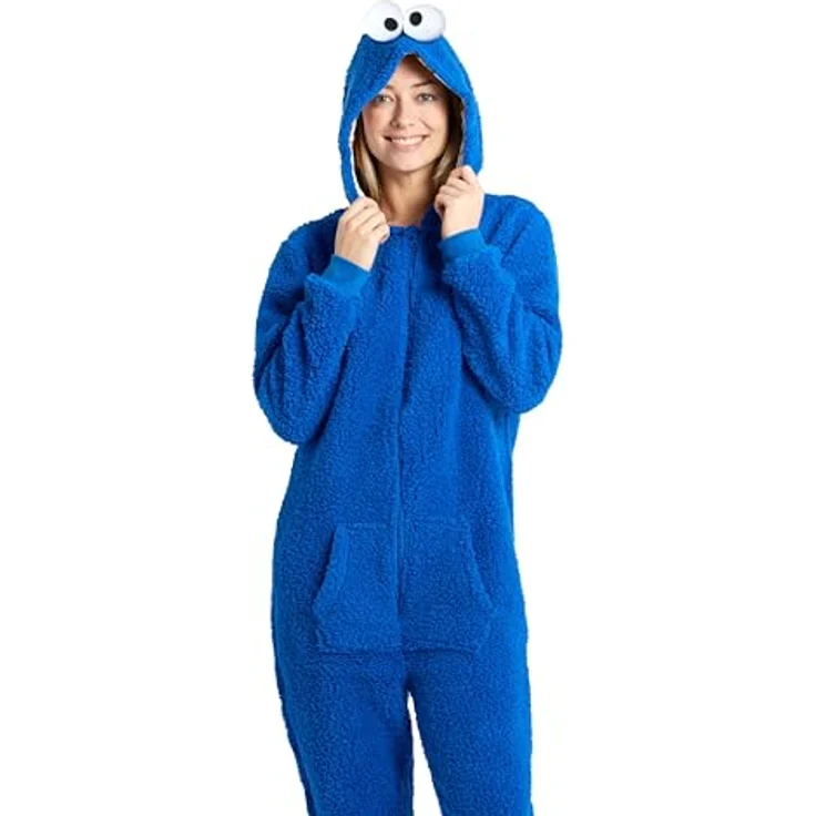 Konjac Sponge Krümelmonster Onesie (XXL), Kapuzenoverall mit Seitentaschen und 3D-Augen, weich und anschmiegsam – Bild 7