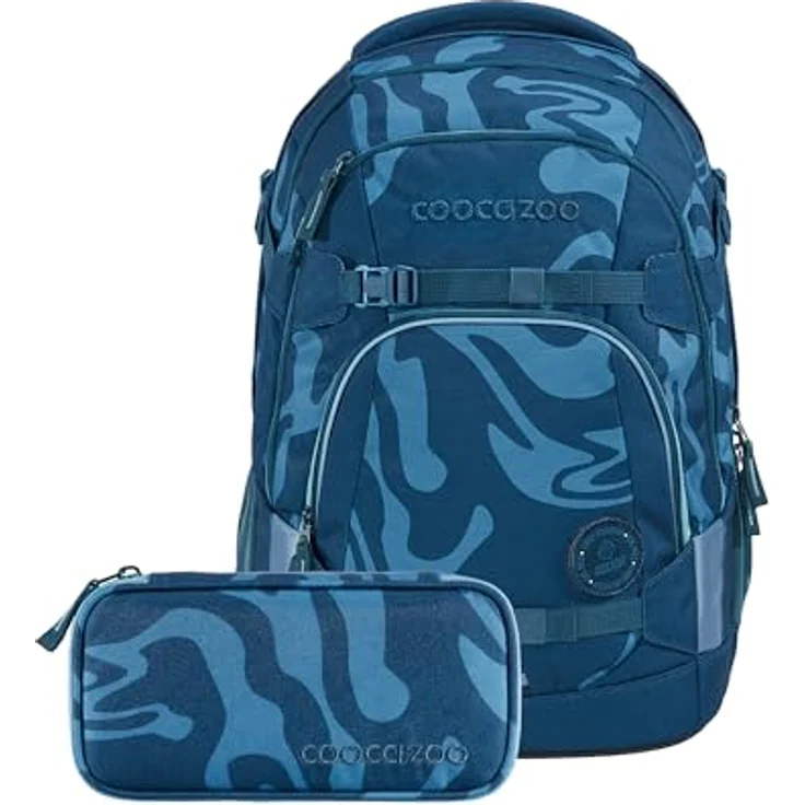Coocazoo MATE „Breaking Waves“ 3-teiliges Schulrucksack-Set, ergonomischer 30L Tornister in blau mit Brust- und Hüftgurt, inkl. Mäppchen und COLOUR UP-Set – Bild 1