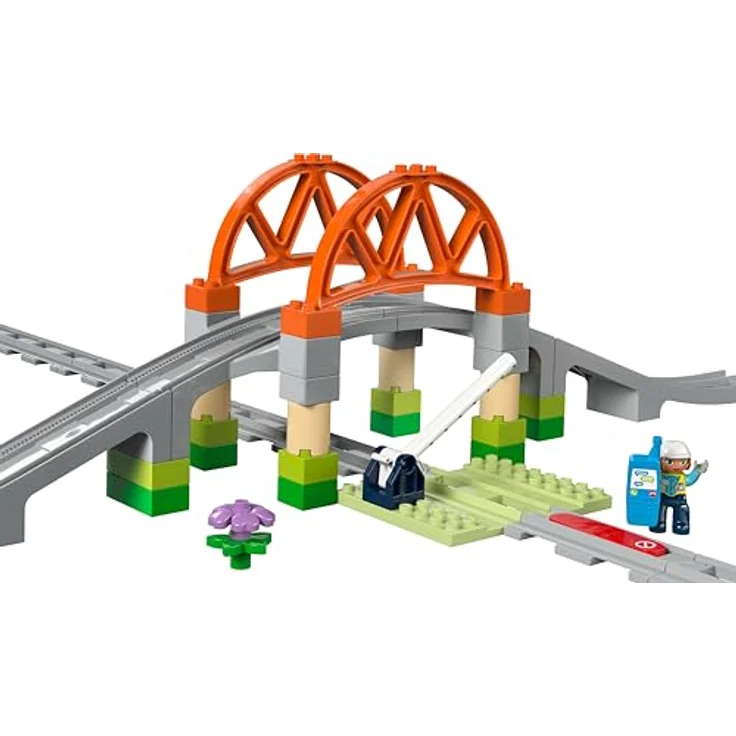 LEGO DUPLO Town 10426 Eisenbahnbrücke und Schienen – Erweiterungsset Bausatz mit 42 Teilen, interaktiven Funktionen und Techniker, mehrfarbig – Bild 2