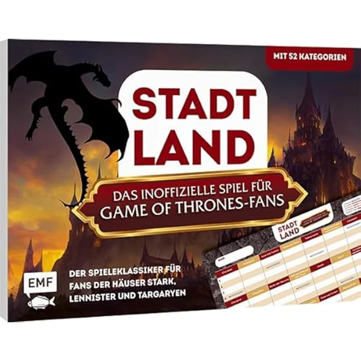 Edition Michael Fischer GmbH Stadt, Land, das inoffizielle Spiel für Game of Thrones-Fans – Der Spieleklassiker für Fans der Häuser Stark, Lannister und Targaryen: Der Stadt, Land, Fluss-Block mit 52 Kategorien – Bild 2