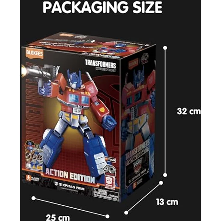 BLOKEES Transformers Classic Class G1 Optimus Prime Modell, 18 cm hoch, mit Ionenblaster, Energon-Axt und Jetpack, leuchtende Augen – Bild 5