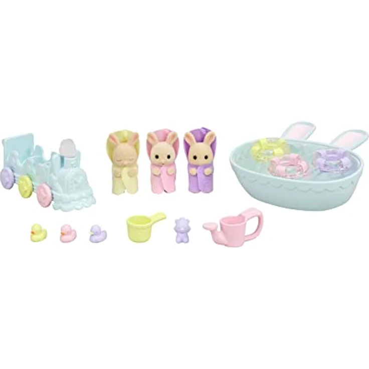 EPOCH Sylvanian Families 5707 Milchhasen Bade Spielset mit 3 Figuren, Badewanne und Spielzeug – Bild 1