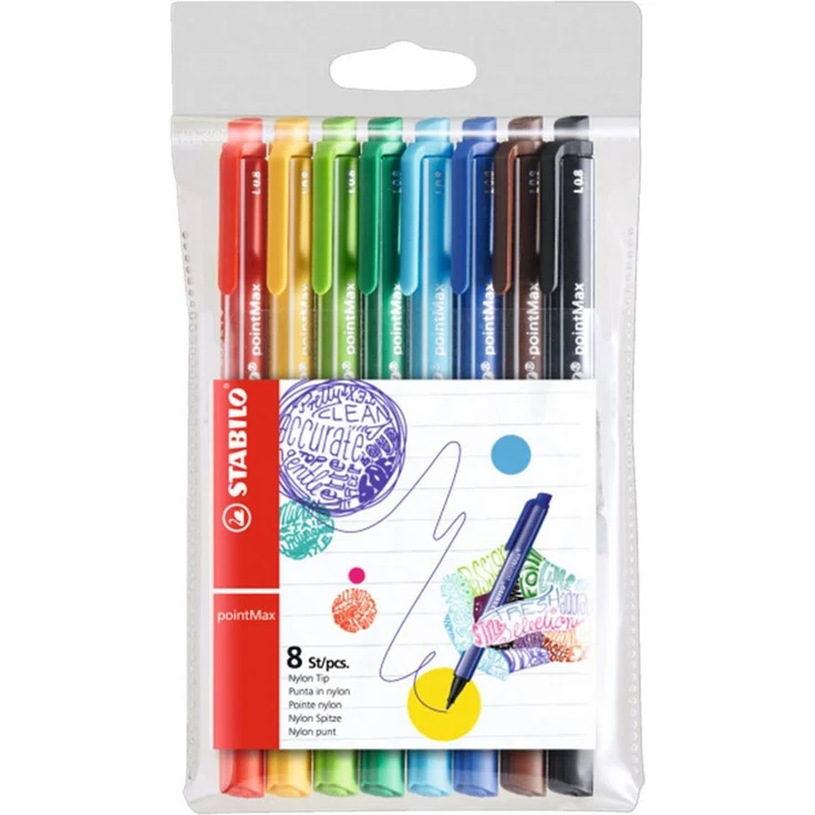 STABILO Faserstift STABILO pointMax Filzstift - 0,8 mm - 8er Set, robuste Nylonspitze - ideal zum Schreiben und Skizzieren, handlich - angenehmes Schreibgefühl, verschiedene Farben