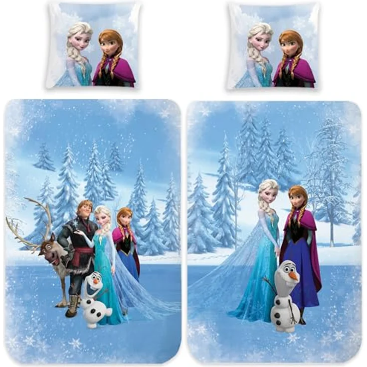 BERONAGE Frozen Die Eiskönigin Kinder-Bettwäsche Sven 135 x 200 + 80 x 80 cm 100% Baumwolle Biber-Flanell-Qualität Arendelle Sven Kristoff Disney Olaf ELSA Anna mit Reißverschluss - Deutsche Größe – Bild 1