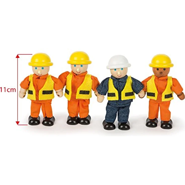 Tidlo Baumeister Sammelfiguren-Set, 4 Bauarbeiter mit Schnurrbart und reflektierender Jacke, Tidlo Baureihe Ergänzung, 11 cm Builder Höhe – Bild 2