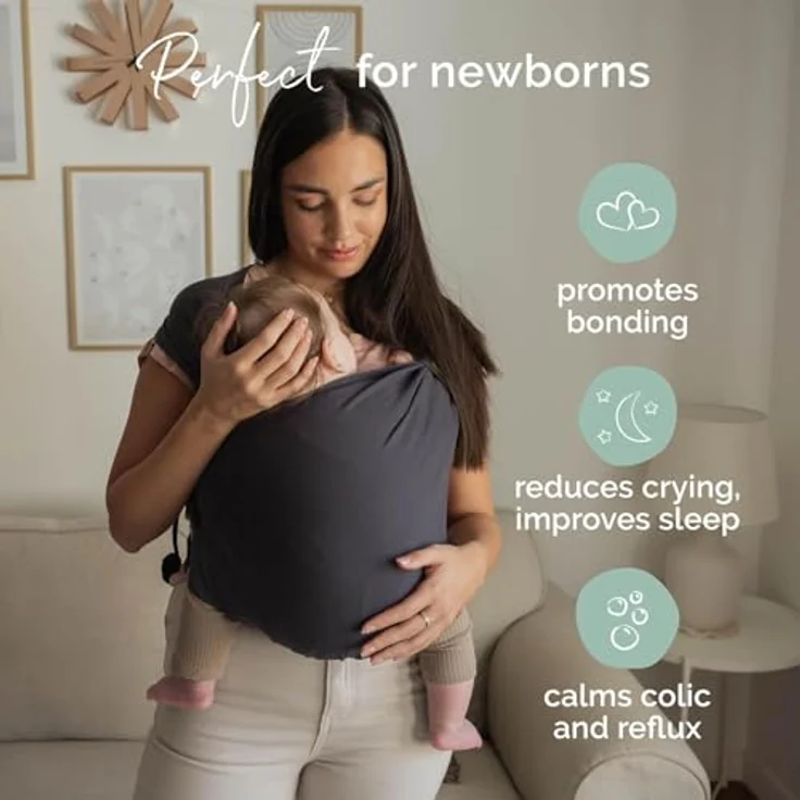 Boba Pre-Wrapped Baby Wrap Carrier, 2-in-1 Tragehilfe mit Buckle, leicht und atmungsaktiv für Neugeborene bis 35lb, Charcoal – Bild 4