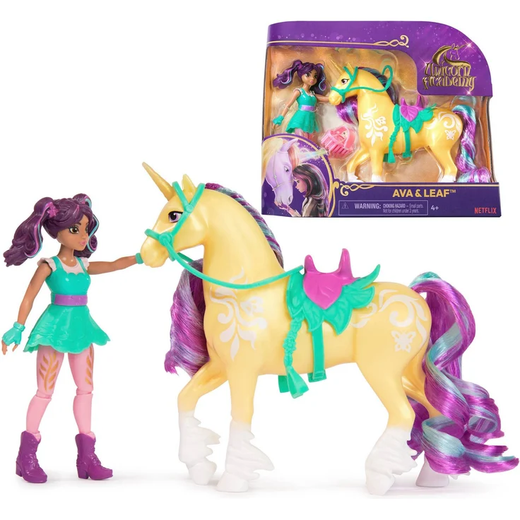 Spin Master Anziehpuppe Unicorn Academy - Ava & Leaf, voll beweglich mit Einhorn Leaf, inkl. Sattel und Zaumzeug, BFF von Hauptfigur Sophia, abnehmbare Mähne und Schweif, bürst- und flechtbar. – Bild 1