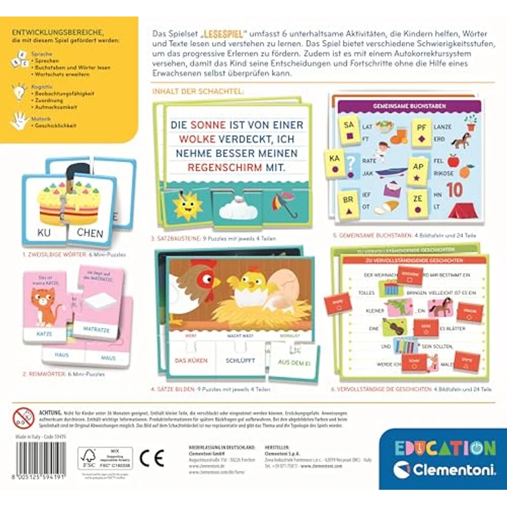 Clementoni® Spiel Education, Lese-Spiel mit 6 Schreib- und Löschtafeln, Lernspiel Made in Italy – Bild 2