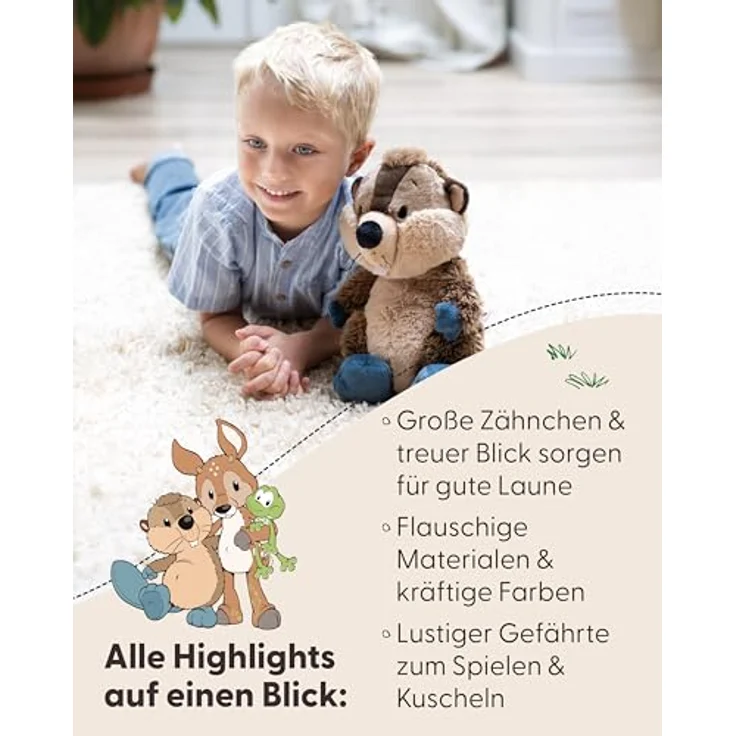 Nici Kuscheltier Forest Friends, Biber Harry Woodsnacker, 30 cm, braun mit blauen Akzenten und Schlenker-Design – Bild 4
