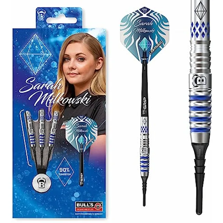 Bull's Sarah Milkowski Dart, Softdart mit Tefo-X Shark Soft-Tip, Silber, 20 g