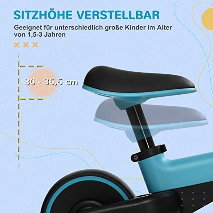 AIYAPLAY Laufrad für Kinder, Kinderrad ohne Pedal, Lauffahrrad für 1,5-3 Jahre Kinder, Rutschrad mit Höhenverstellbarem Sitz, Spielzeug als Geschenke, Blau – Bild 4