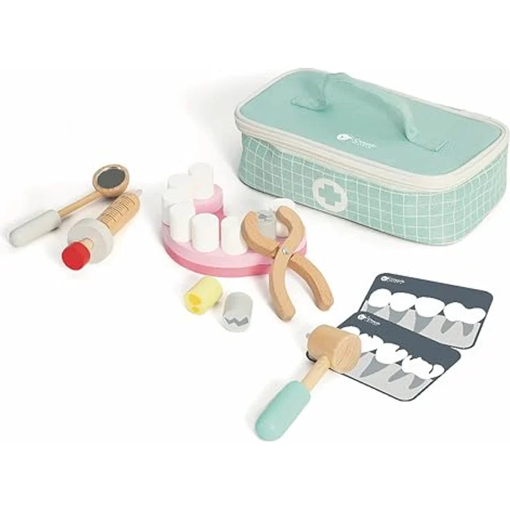 Classic World Arztkoffer, Doktorset für Kinder ab 3 Jahren, 18-teiliges Holzspielzeug für Rollenspiele, fördert Kreativität und Feinmotorik – Bild 3