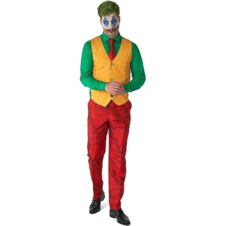 OppoSuits Scarlet Joker, vierteiliger Slim-Fit Partyanzug mit wildem Muster und passender Krawatte, rot und grün – Bild 6
