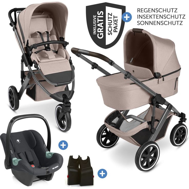 ABC Design Salsa 5 Run 3in1 Kinderwagen-Set, inkl. Babywanne & Babyschale Tulip Black, Sportsitz, Lufträder, Zubehörset - Pure - Camel, mit Gratis Mobilitätsgarantie