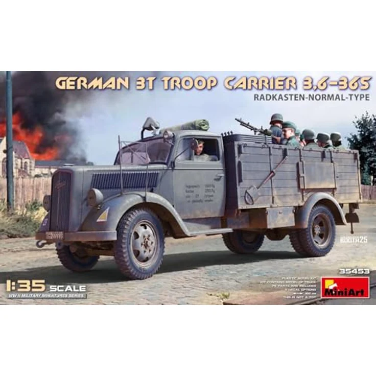 Mini Art Miniart 1:35 - German 3T Truck 3,6-36S Radkasten Normal Type, detaillierter Modellbausatz mit Truppenbänken für Wehrmacht-Transporter – Bild 2