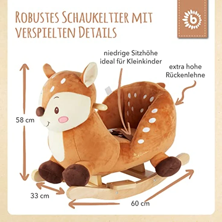 Bieco Plüsch Schaukeltier REH Lina, 60 cm | Kinder Schaukelstuhl mit Sicherheitsgurt | Schaukel | Kleinkind | Baby Schaukelwippe ab 9 Monate | Schaukelpferd Holz – Bild 5