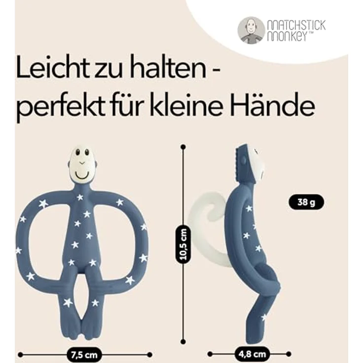 Matchstick Monkey Little Stars, Beißring mit ergonomischem Design und Massage-Noppen, für zahnende Babys ab 3 Monaten – Bild 4