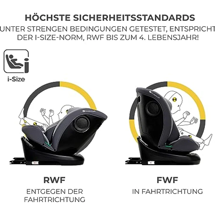 Kinderkraft i-GROW i-Size Reboarder-Kindersitz, drehbar ab Geburt bis 12 Jahre (40-150 cm), mit Sitzverkleinerer, Isofix-Basis & Top Tether - Grey – Bild 2