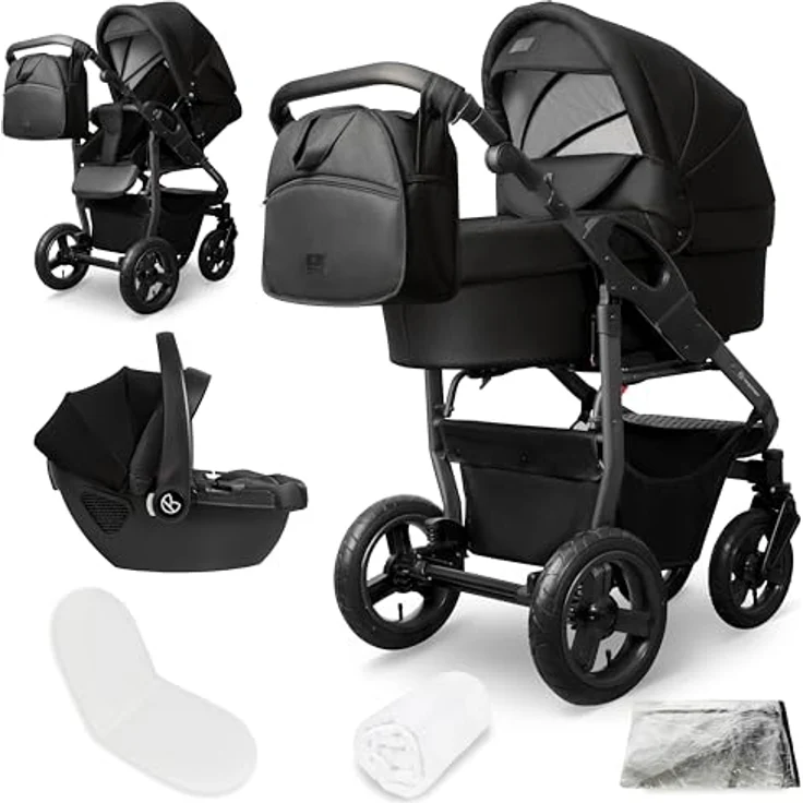 Bergsteiger Capri Kombikinderwagen 3-in-1, Babywanne, Sportsitz & i-Size Babyschale, Luftreifen, Federung, höhenverstellbarer Griff, faltbar, inkl. Zubehör – Bild 1