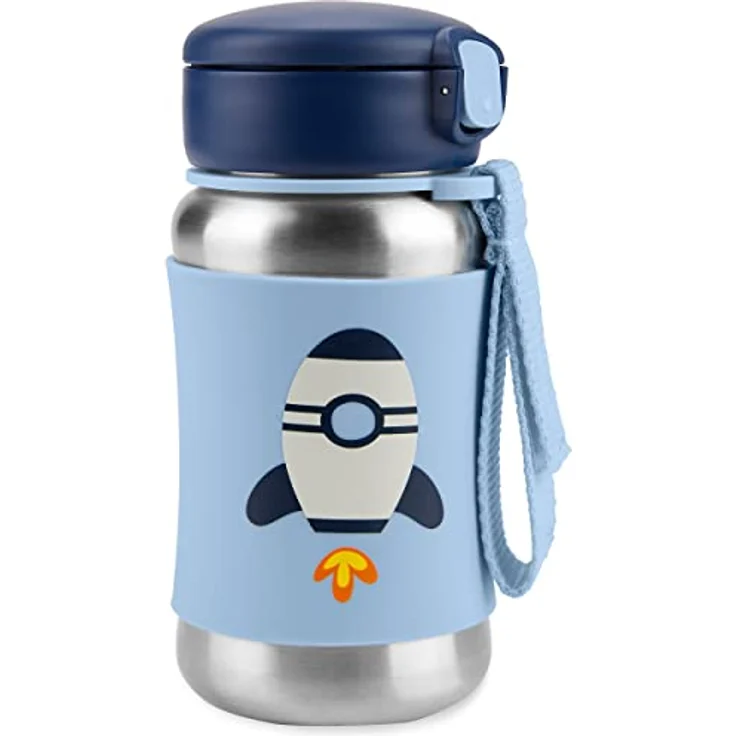 Skip Hop Spark Style Rocket Wasserflasche, Edelstahl mit Strohhalm für Kinder, 12 m+, praktische Größe, ideal für unterwegs – Bild 1
