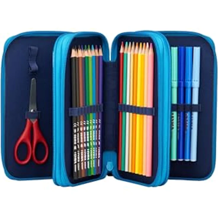 ergobag Maxi Mäppchen Set 40-Teilig, Lyra Bunt- und Filzstifte, Kleingeld Fach, Lineal, Schere VerfolgBärjagd - Dunkelblau – Bild 2